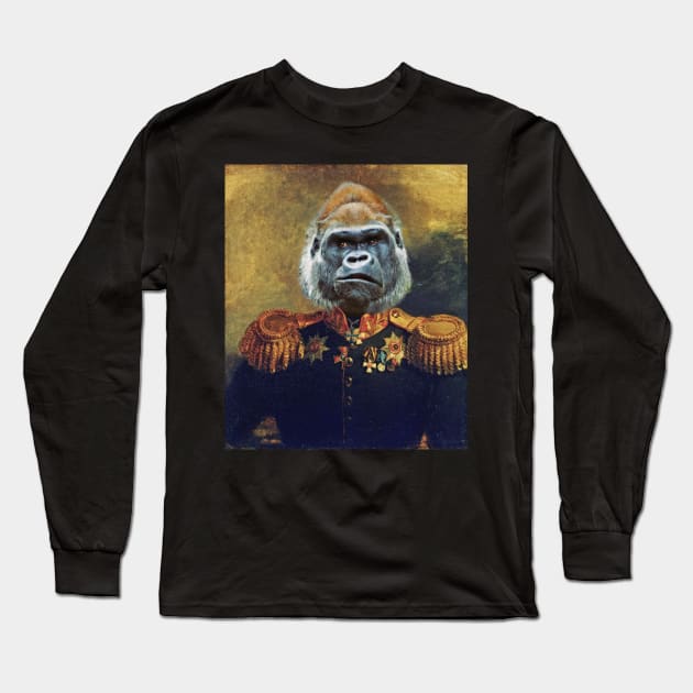 Gorilla Retro Military Portrait Long Sleeve T-Shirt by UselessRob